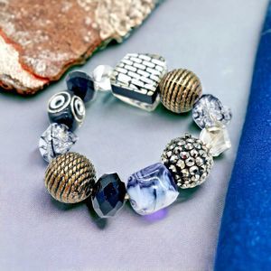 Subway Bling Bracelet Stretch Modern Art Glass Metal Beaded Rhinestone Jewelry